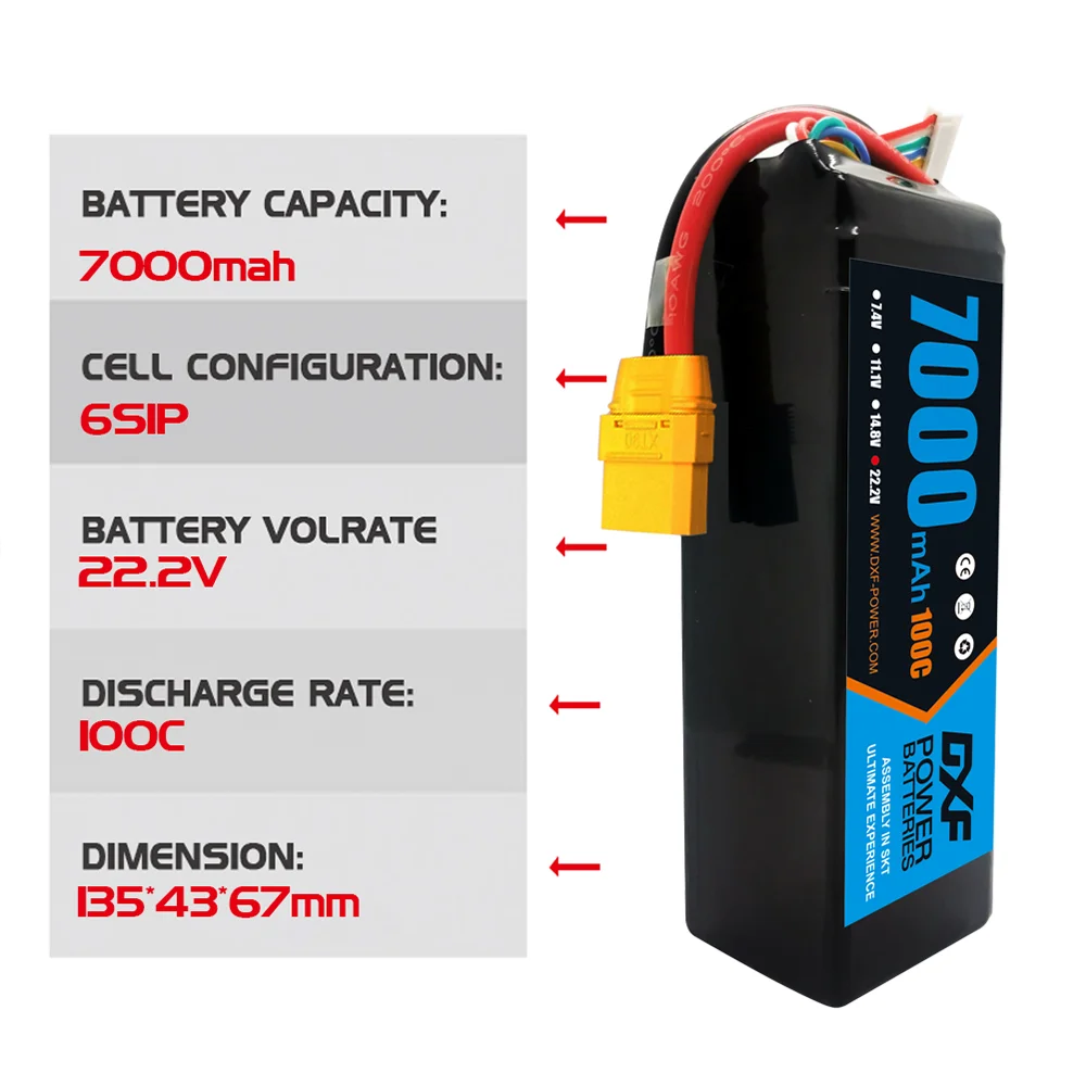 DXF 6S Lipo Battery 22.2V 7000 - огляд і ціна 6S Lipo Battery 22.2V 5000Mah