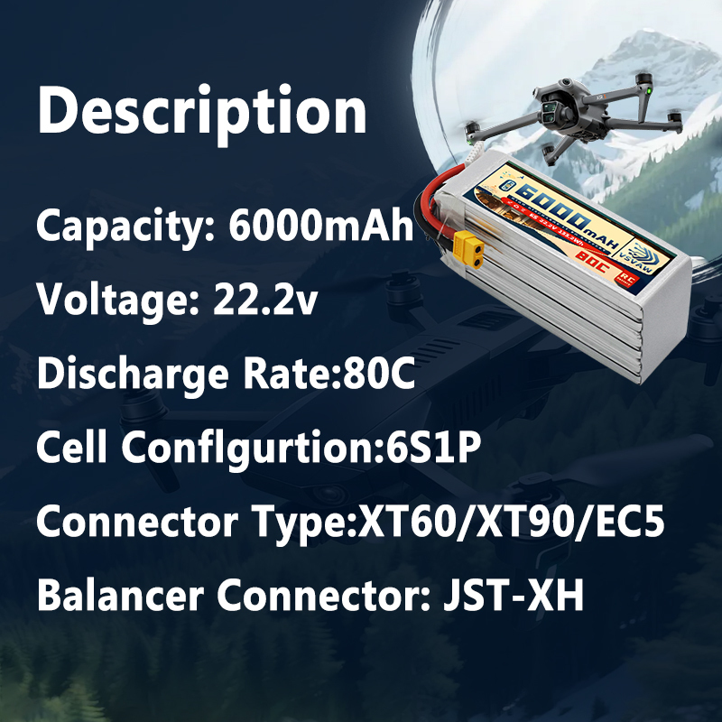 VSVAW 6S Lipo Battery 6000mAh  - огляд і ціна 6S Lipo Battery 22.2V 5000Mah